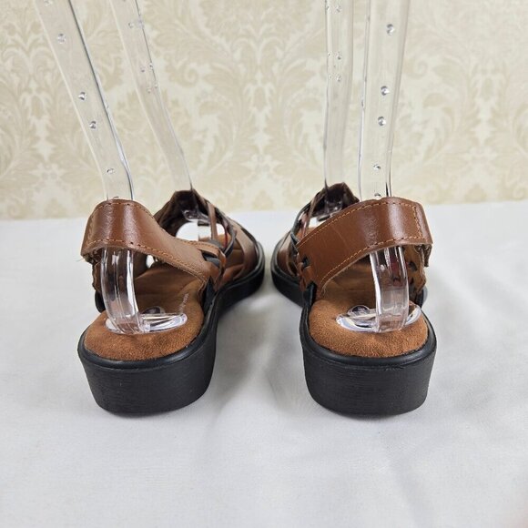 Dr Scholl's Size 8 Brown Leather Slingback Sandals Two-Tone Woven Cushioned - Picture 3 of 16